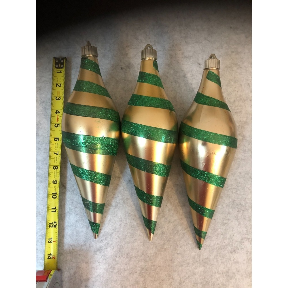 Lot of 3 ~ Jumbo Christmas Ornaments ~ 13" in length ~Gold & Green